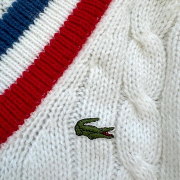 Lacoste Izod vintage jumper sweater white red blue M cable knit - Picture 4 of 9